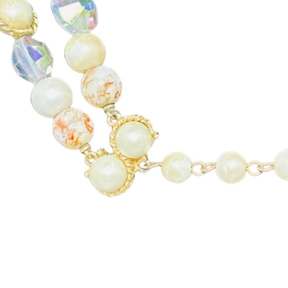 Marvella Faux Pearl/Marble And AB Beads Gold Tone Double Strand Necklace (5447) - Picture 6 of 11